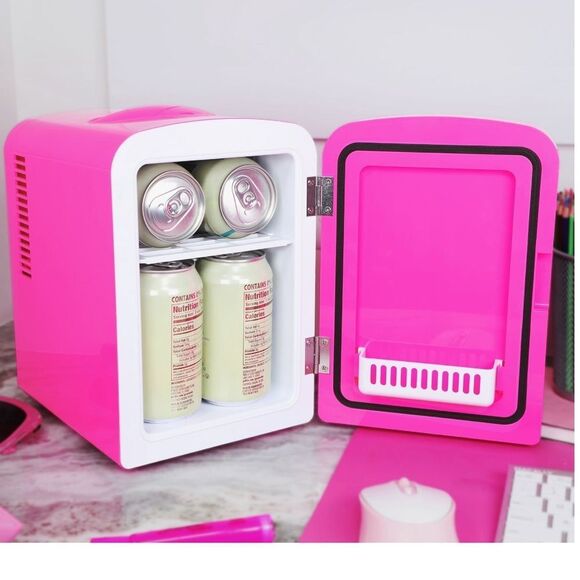 Last One Barbie Hot Pink Malibu 4L Cooler Mini Fridge with Glass Door 6 Can - Picture 5 of 13